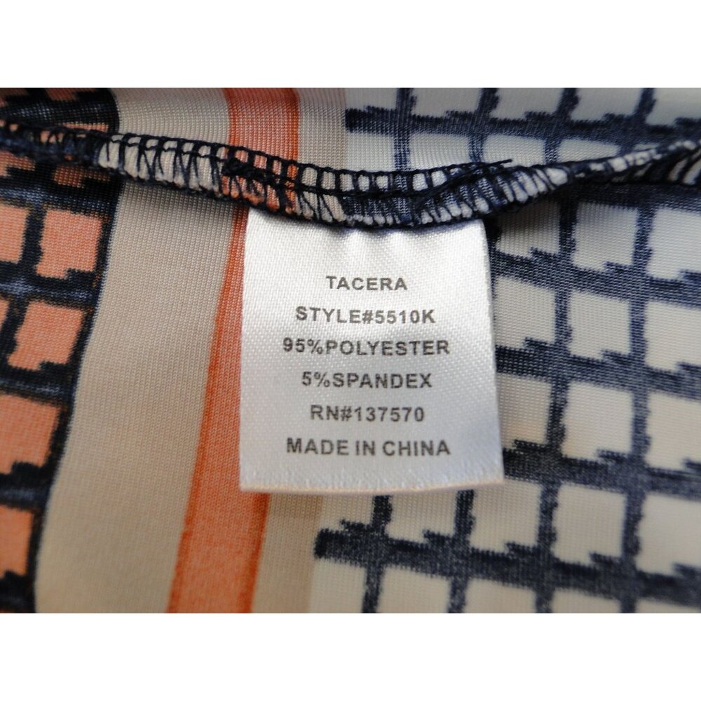 Tacera Womens Dress Mixed Geometric Design in Navy Orange Tan 3/4 Sleeve Size S - Picture 8 of 13